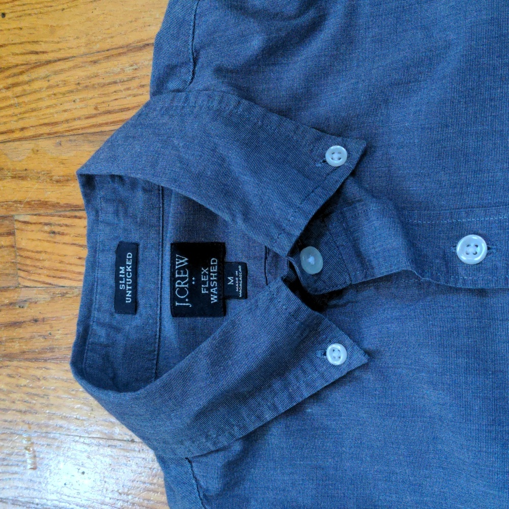 J Crew Blue Flex Washed Slim Untucked Shirt - Picture 2 of 6
